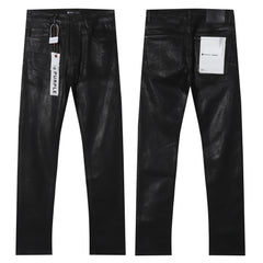 Purple‑Brand Black Coated Shiny Straight Leg Denim Jeans