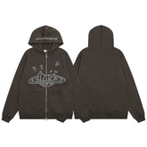 Broken Planet Cracked Planet Zip Up Hoodie - Dark Brown
