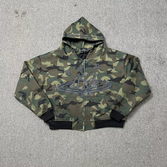 Broken Planet Camo Cracked Planet Cropped Zip Up Hoodie