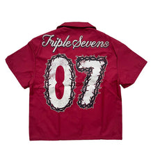 Triple Sevens Nylon Button Up Red