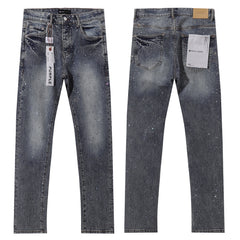 Purple‑Brand Full Rhinestone Embellished Straight Leg Jeans