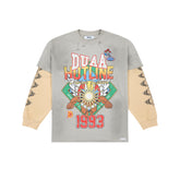 DUAA HOTLINE 1993 Racing Fake Two-Piece Vintage Washed Long Sleeve T-Shirt