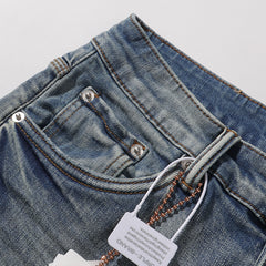 Purple‑Brand Light Vintage Wash Multi‑Ripped Straight Leg Jeans