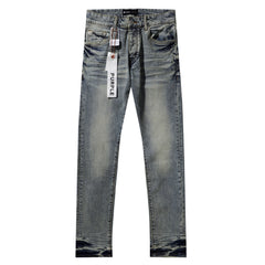 Purple‑Brand Vintage Faded Sand Wash Straight Leg Denim Jeans