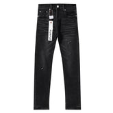 Purple‑Brand Black Faded Minimal Slit Rip Straight Leg Jeans