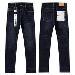 Purple‑Brand Raw Dark Indigo Whisker Straight Leg Jeans