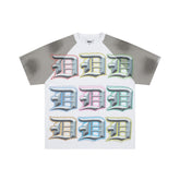 DUAA Multi Color Gothic Letter Raglan Cropped T-Shirt