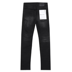Purple‑Brand Black Repair Patch Splatter Detail Straight Leg Jeans