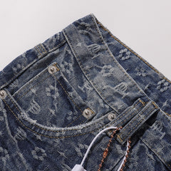 Purple‑Brand Monogram Jacquard Cargo Wide Leg Jeans