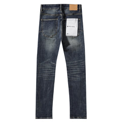 Purple‑Brand Vintage Blue Crackle Wash Straight Leg Jeans