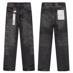 Purple‑Brand Black Washed Gothic Letter Embroidery Wide Leg Jeans