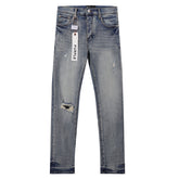 Purple‑Brand Light Vintage Wash Multi‑Ripped Straight Leg Jeans