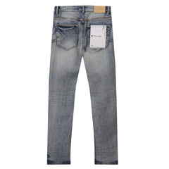 Purple‑Brand Light Vintage Wash Multi‑Ripped Straight Leg Jeans