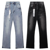 Purple‑Brand Side Rhinestone Studded Flared Denim Jeans Two‑Tone