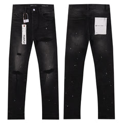 Purple‑Brand Black Faded Ripped White Paint Splatter Straight Jeans