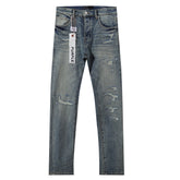 Purple‑Brand Light Vintage Wash Patchwork Repair Straight Leg Jeans