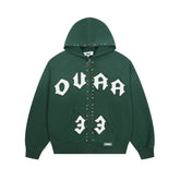 DUAA Gothic Letter 33 Rhinestone Dark Green Zip Up Hoodie