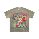 TOP DUAA USA Allstar Basketball Cartoon Vintage Khaki Distressed Washed T-Shirt