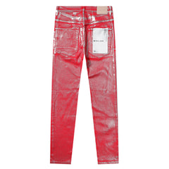 Purple‑Brand Red Metallic Coated Straight Leg Jeans