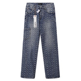 Purple‑Brand Monogram Jacquard Cargo Wide Leg Jeans