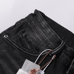 Purple‑Brand Black Faded Printed Distressed Straight Leg Jeans