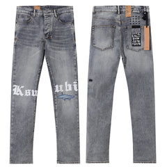 Ksubi Gothic Letter Shark Embroidery Grey Wash Slim Jeans