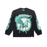 DUAA Winged Unicorn Vintage Black Washed Long Sleeve T-Shirt