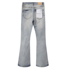 Purple‑Brand Light Blue Washed Frayed Ripped Flare Jeans
