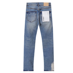 Purple‑Brand Light Wash Multi‑Ripped Patch Straight Jeans