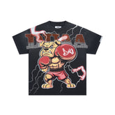 DUAA Boxing Bulldog Lightning Rhinestone Vintage Washed T-Shirt