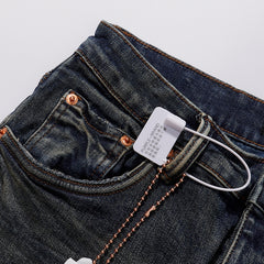Purple‑Brand Dark Wash Stitch Graffiti Straight Leg Jeans