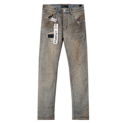 Purple‑Brand Vintage Sand Wash Paint‑Splatter Ripped Patch Straight Jeans