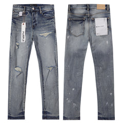 Purple‑Brand Light Wash Ripped Repair White Paint Splatter Straight Jeans