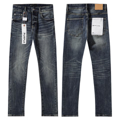 Purple‑Brand Vintage Blue Crackle Wash Straight Leg Jeans