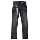 Purple‑Brand Dark Vintage Whisker Gradient Hem Straight Leg Jeans