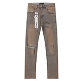 Purple‑Brand Mud Wash Multi‑Ripped Distressed Straight Jeans