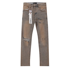 Purple‑Brand Mud Wash Multi‑Ripped Distressed Straight Jeans
