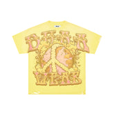 DUAA DUMAAWEAR Globe Peace Sign Destroyed Vintage Washed T-Shirt