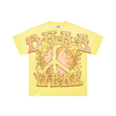 DUAA DUMAAWEAR Globe Peace Sign Destroyed Vintage Washed T-Shirt