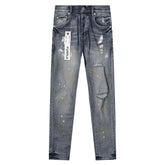 Purple‑Brand Vintage Wash Rip White Paint Splatter Straight Leg Jeans