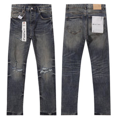 Purple‑Brand Vintage Blue Multi Frayed Ripped Straight Jeans