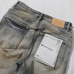 Purple‑Brand Vintage Mud Wash Black Patch Splatter Paint Distressed Straight Leg Jeans