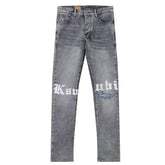 Ksubi Gothic Letter Shark Embroidery Grey Wash Slim Jeans