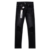 Purple‑Brand Black Washed Knee Ripped Straight Leg Jeans