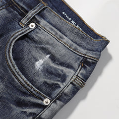 Purple‑Brand Vintage Wash Rip White Paint Splatter Straight Leg Jeans