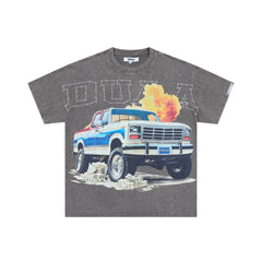 DUAA Retro Pickup Truck Cash Flame Rhinestone Vintage Washed T-Shirt