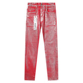 Purple‑Brand Red Metallic Coated Straight Leg Jeans