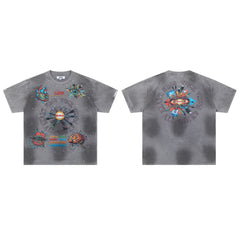 DUAA All Wired Psychedelic Organ Graphic Vintage Grey Cloud Washed T-Shirt