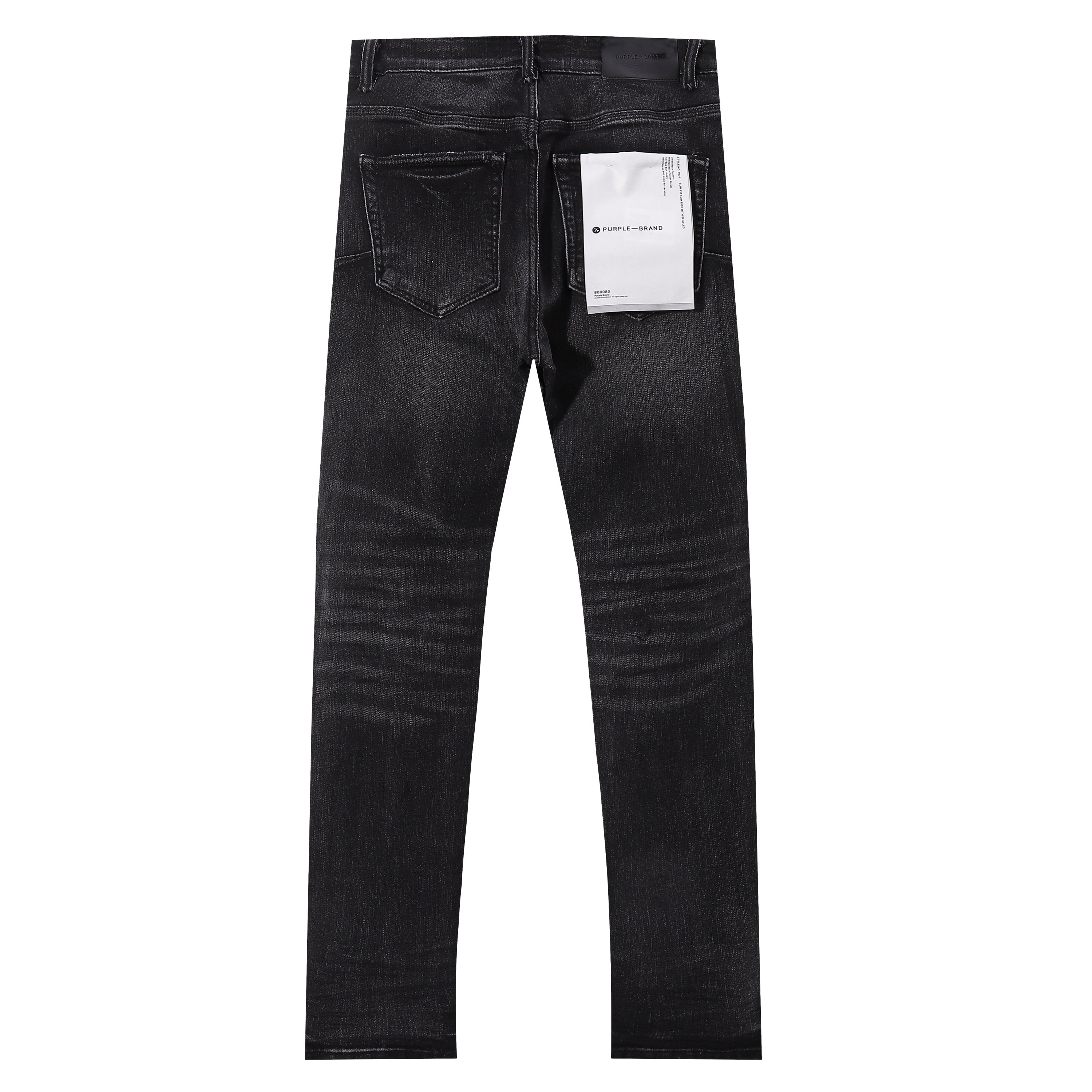 Purple‑Brand Black Washed Big Ripped Repair Patch Straight Leg Jeans