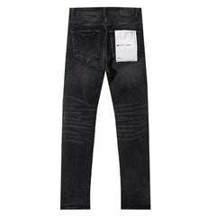 Purple‑Brand Black Washed Big Ripped Repair Patch Straight Leg Jeans